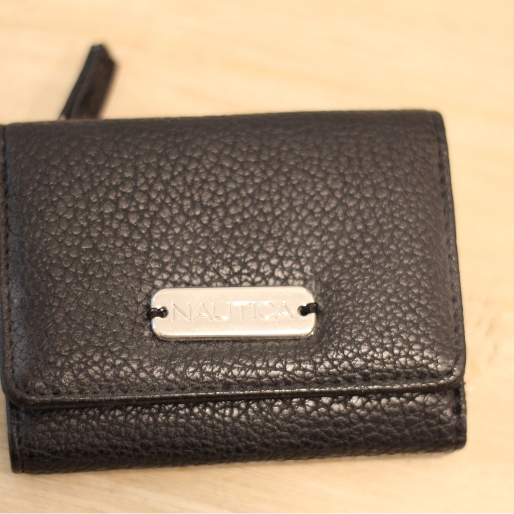 Nautica Textured Black Wallet with Metal Logo